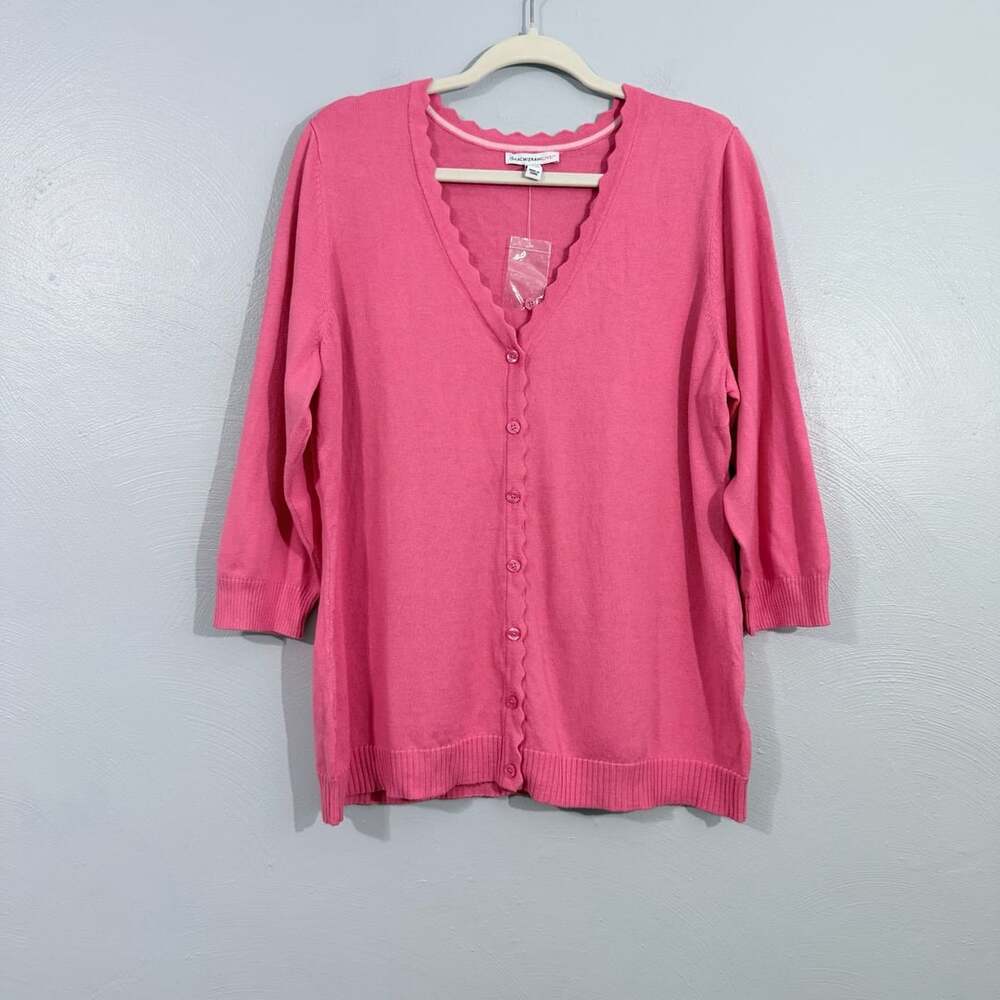 Isaac Mizrahi Live! Scallop Trim Cardigan Sweater Size L Pink